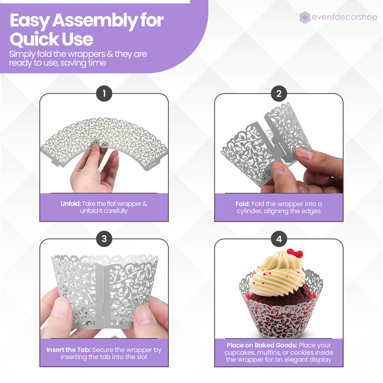 25x Laser Cut Cupcake Wrappers - Silver