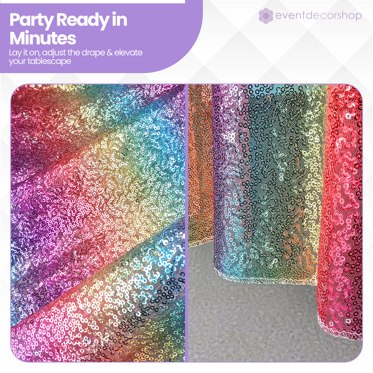 Sequin Rectangle Sparkly Tablecloth - Rainbow