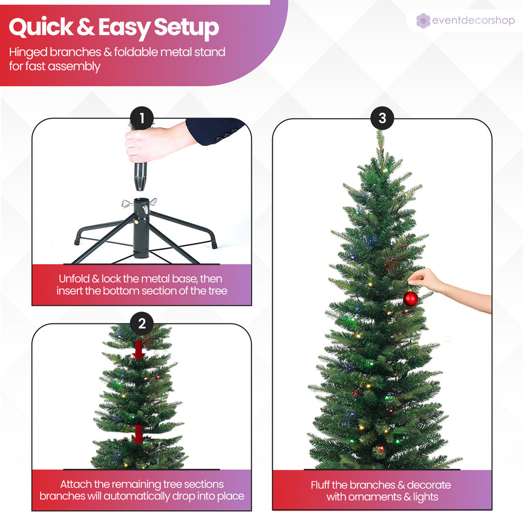 Whisper Slim Christmas Tree with Coloured Lights - 4ft/5ft/6ft