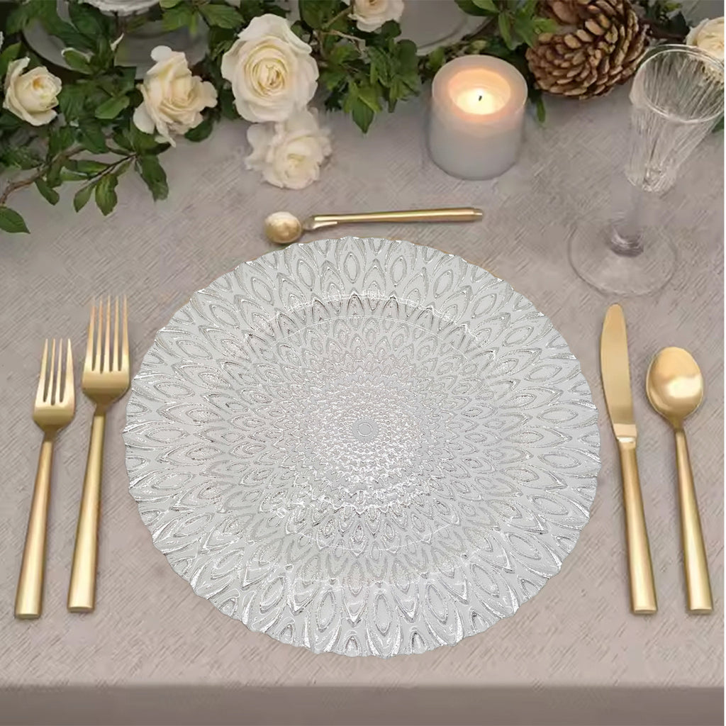 13" Round Charger Plate - Peacock Silver
