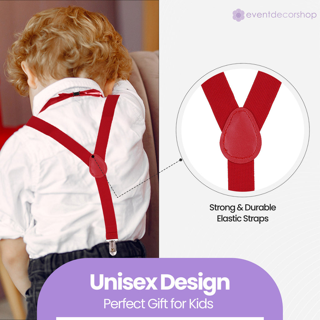 Kids Braces with Bow Tie - 25mm - Burgundy