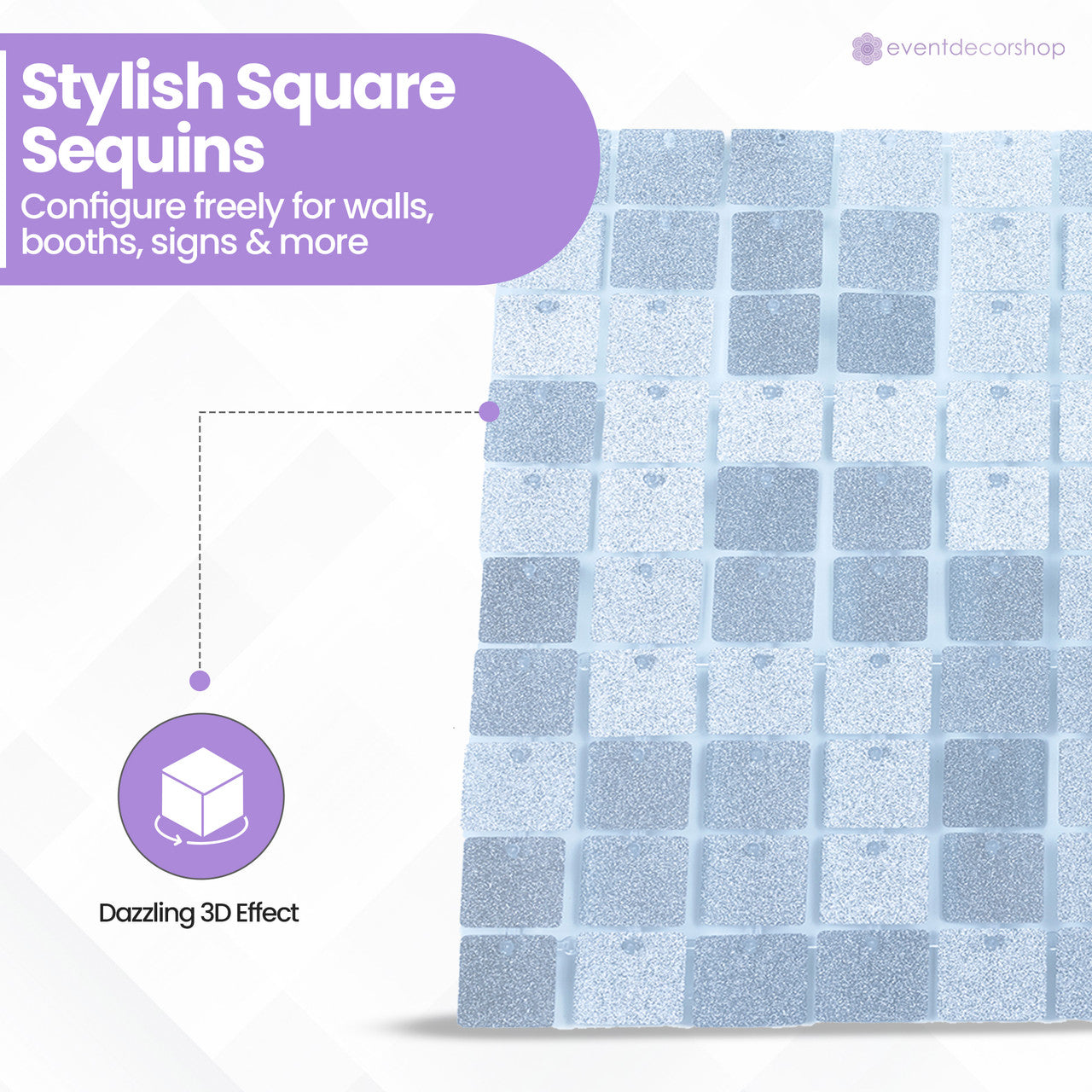 30x30cm Glitter Finish Sequin Wall Panel - Glitter Silver