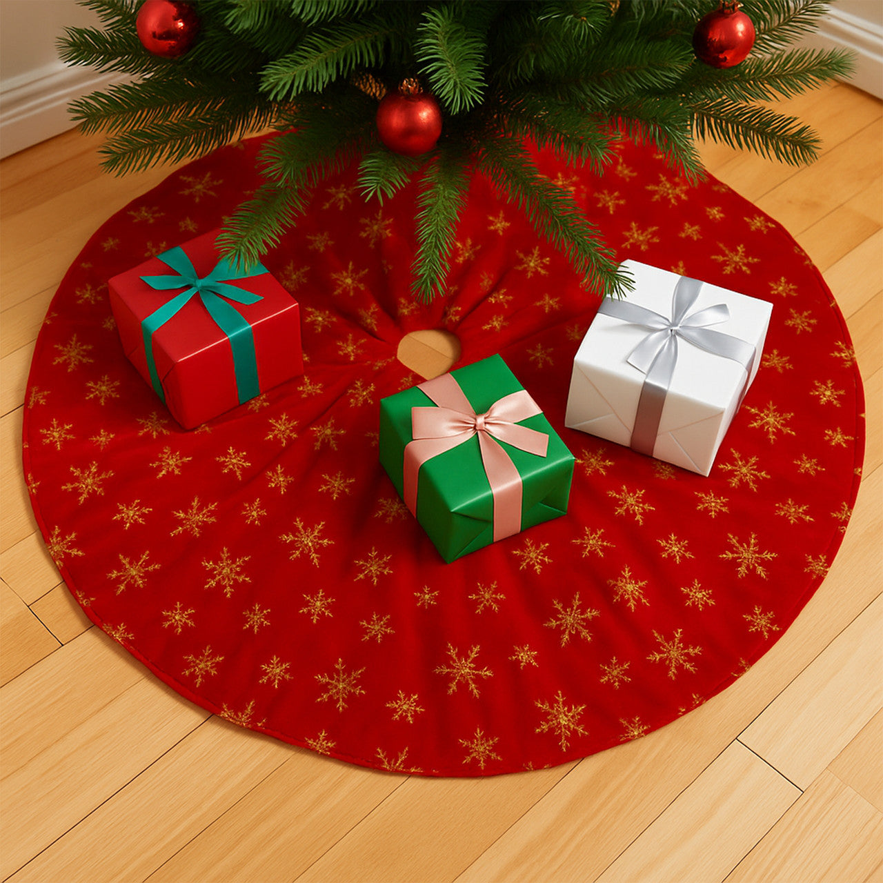 Snowflake Design Velvet Christmas Tree Skirt – 1M