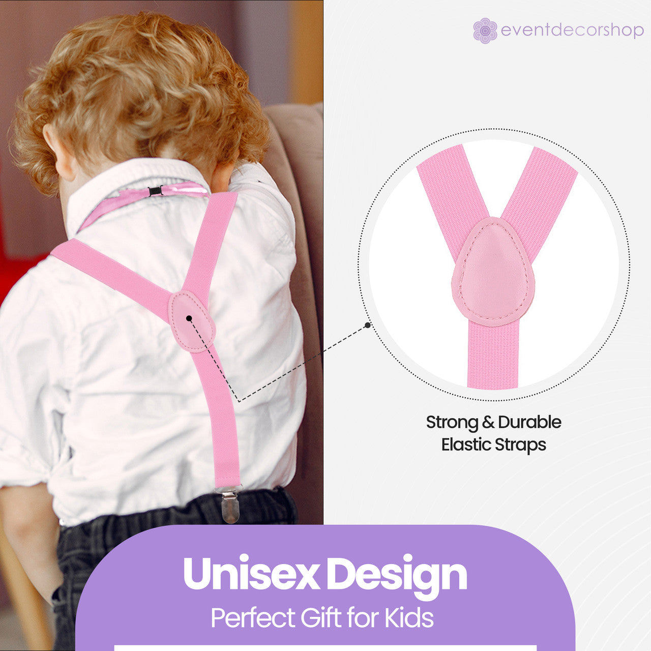 Kids Braces with Bow Tie - 25mm - Light Pink
