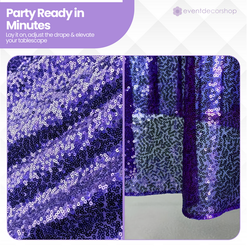 Sequin Rectangle Sparkly Tablecloth - Purple