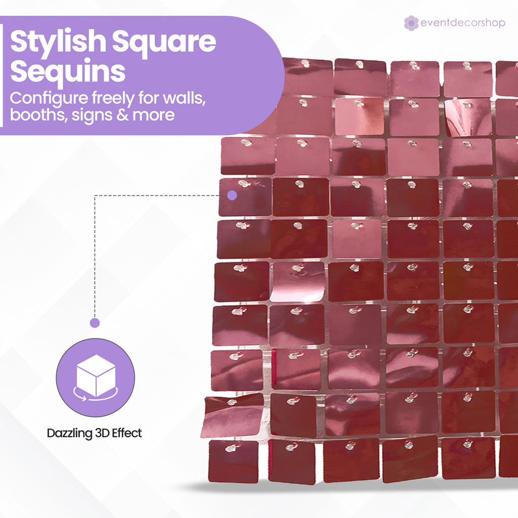 30x30cm Sequin Wall Panel - Rose Pink