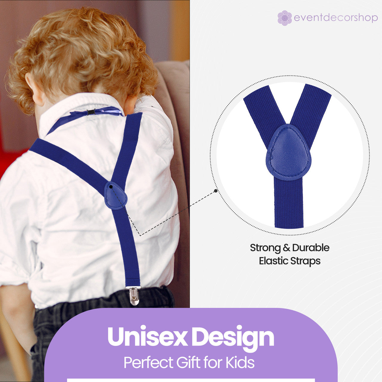 Kids Braces with Bow Tie - 25mm - Royal Blue