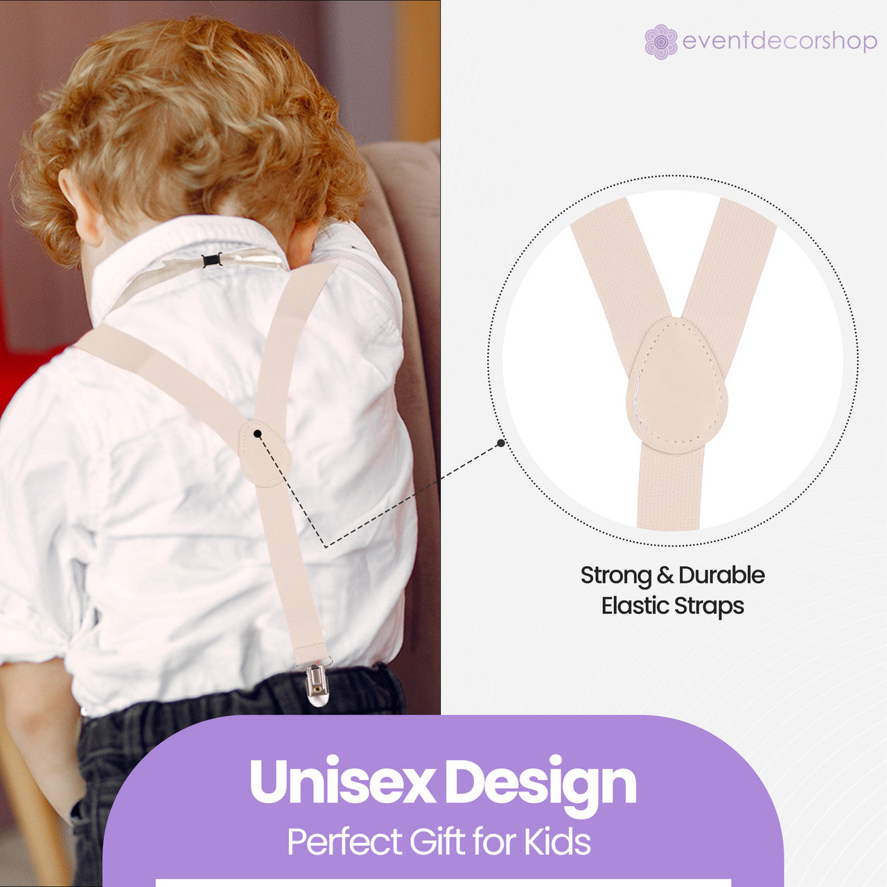 Kids Braces with Bow Tie - 25mm - Beige