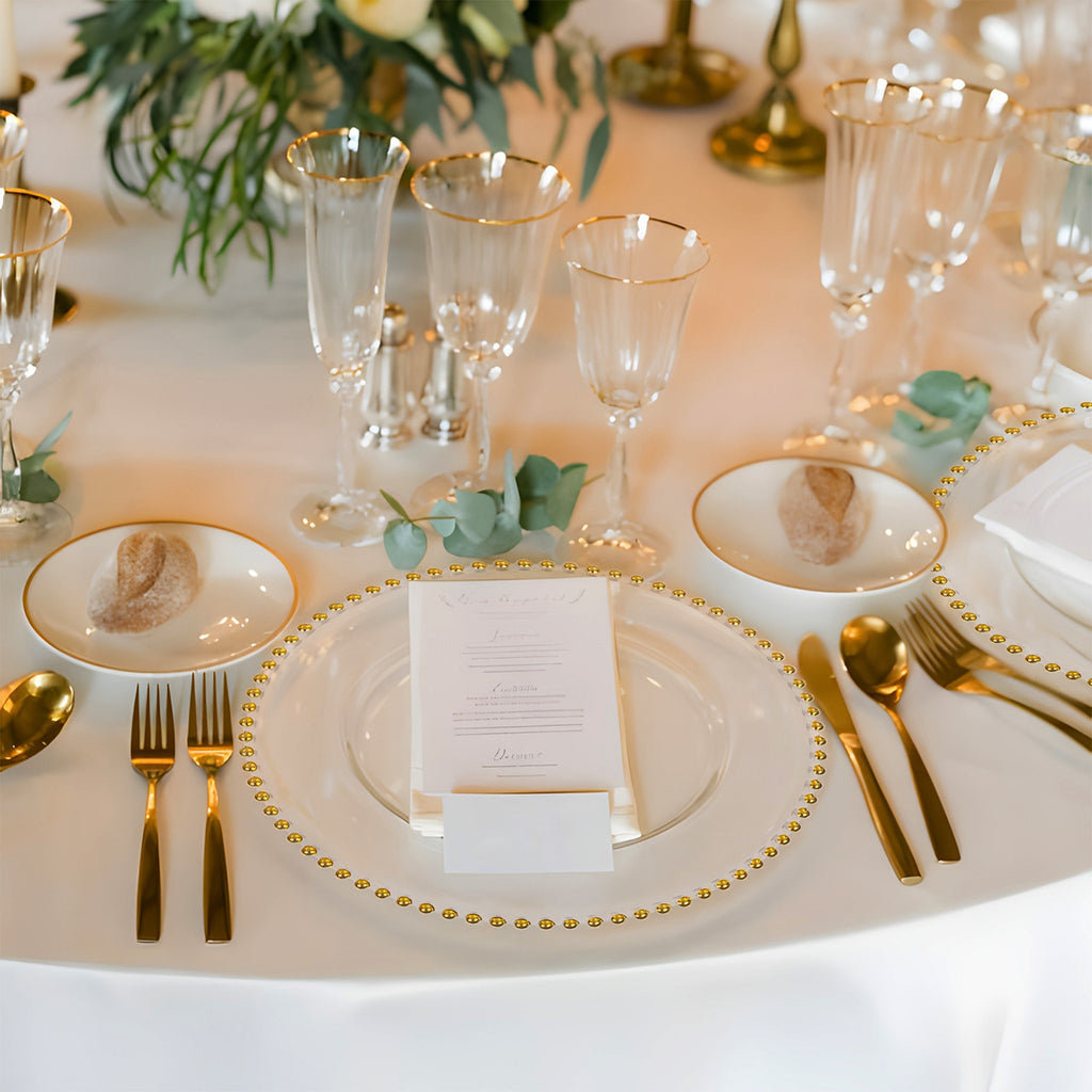 13" Acrylic Charger Plate - Clear With Gold Beads