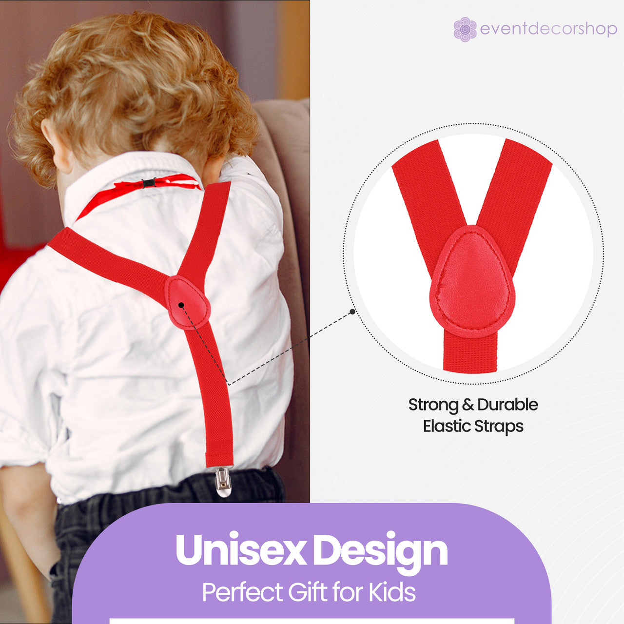 Kids Braces with Bow Tie - 25mm - Red