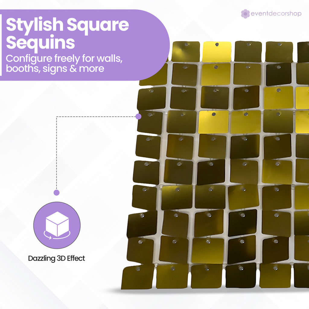 30x30cm Sequin Wall Panel - Metal Gold