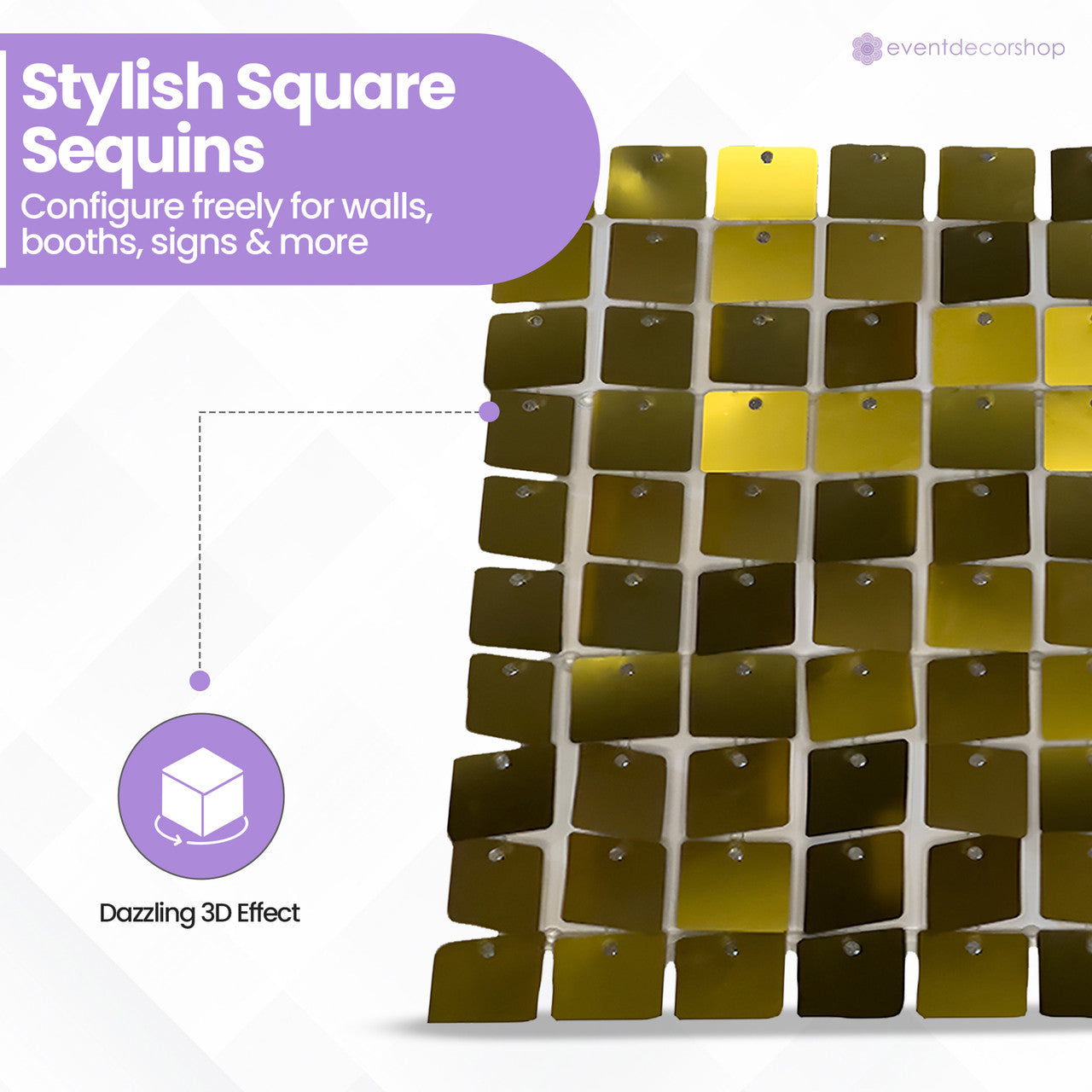 30x30cm Sequin Wall Panel - Metal Gold