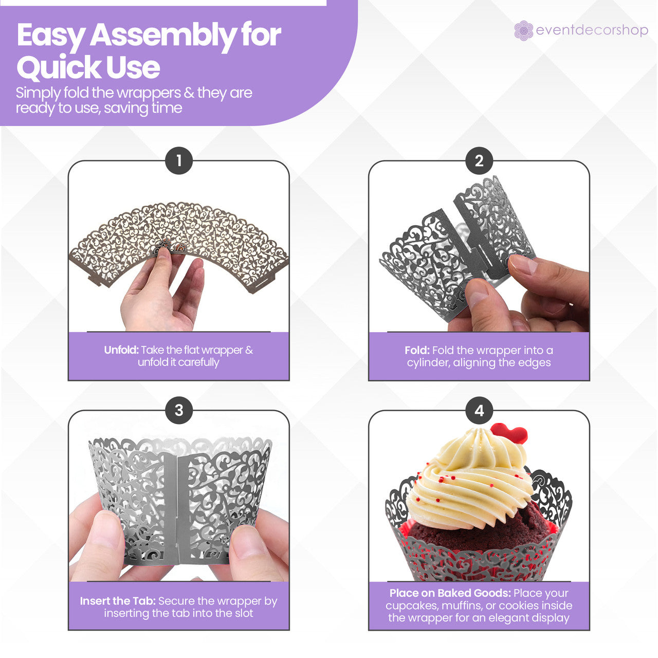 25x Laser Cut Cupcake Wrappers - Black
