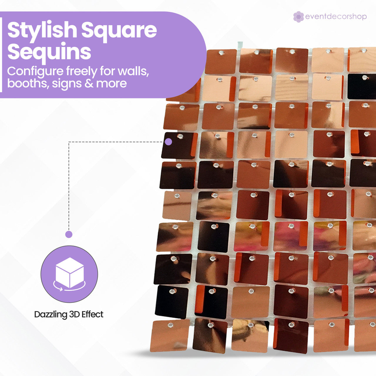 Square Sequin Wall Backdrop Panels - Rose Gold