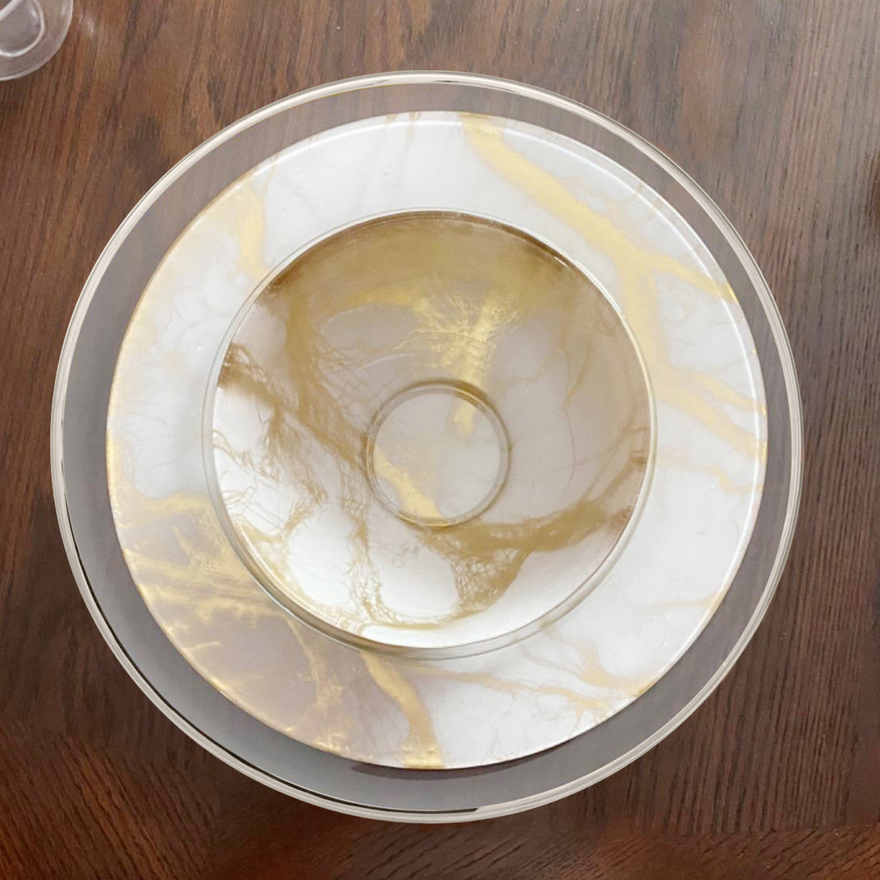 13" Round Charger Plate - Clear with Silver Trim