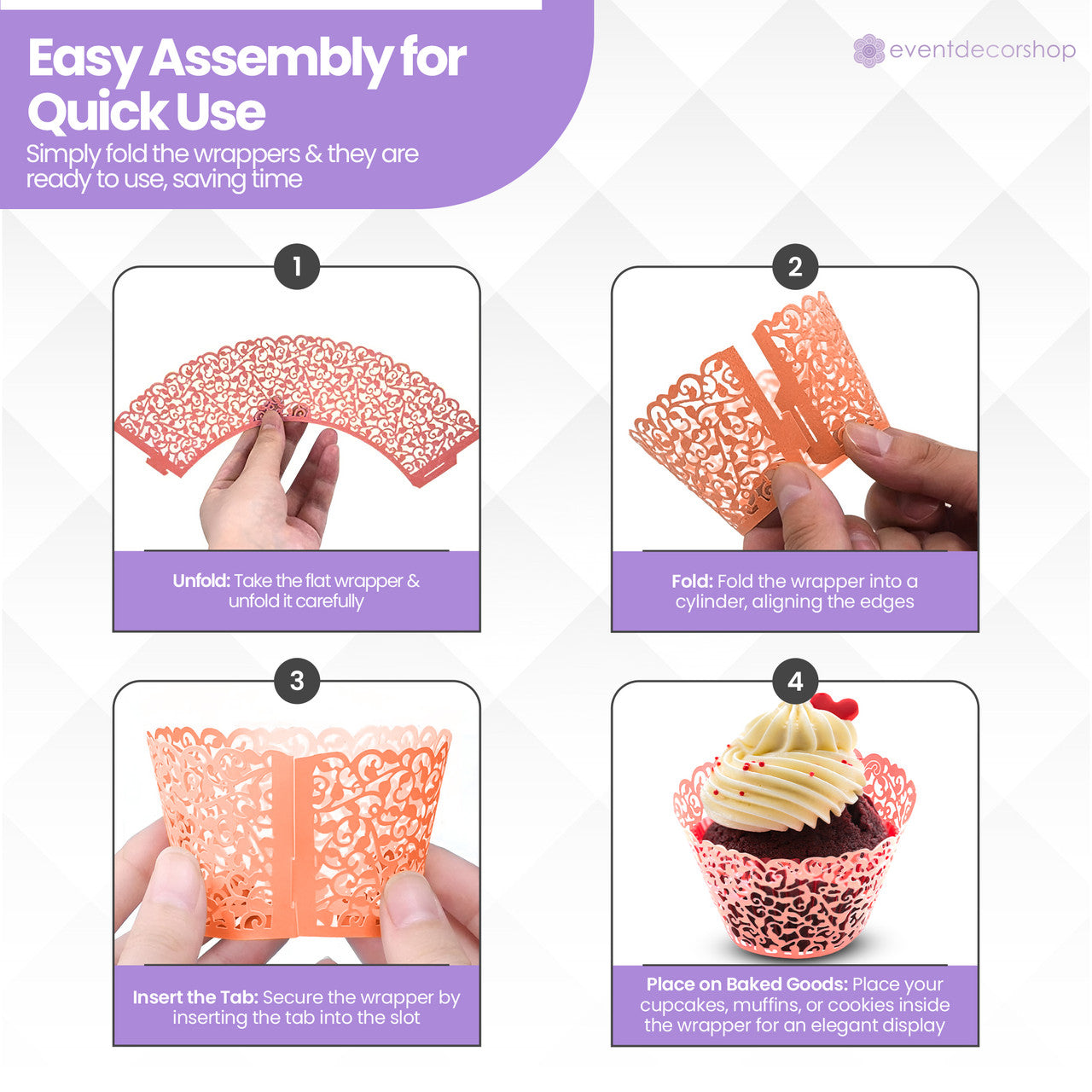 25x Laser Cut Cupcake Wrappers - Pink