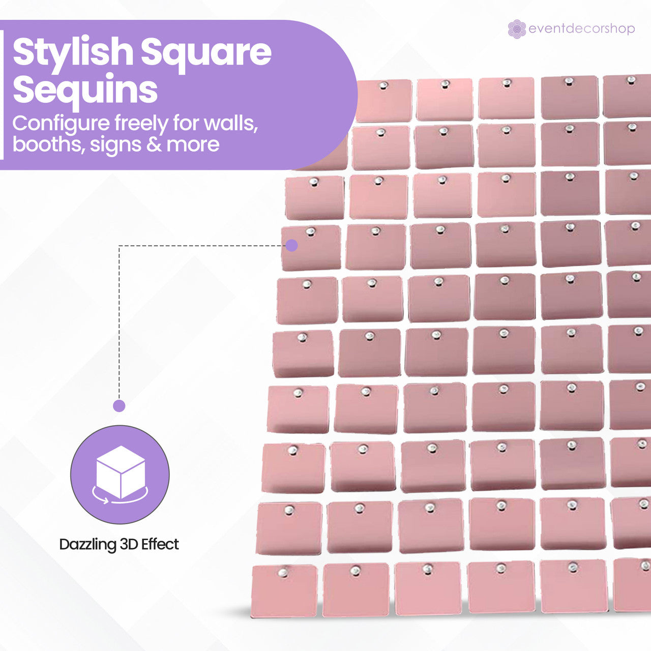 Square Sequin Wall Backdrop Panels - Matt Pink