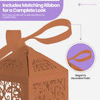 50x Laser Cut Love Heart & Doves Favours Box with Organza Ribbon - Orange