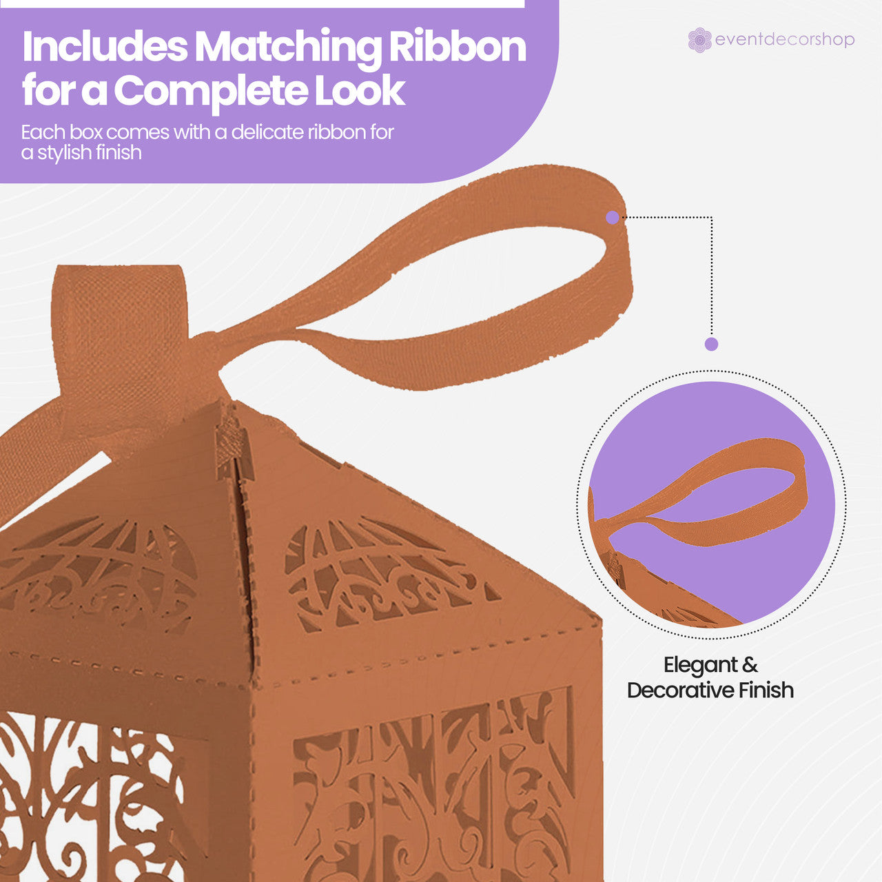 50x Laser Cut Love Heart & Doves Favours Box with Organza Ribbon - Orange