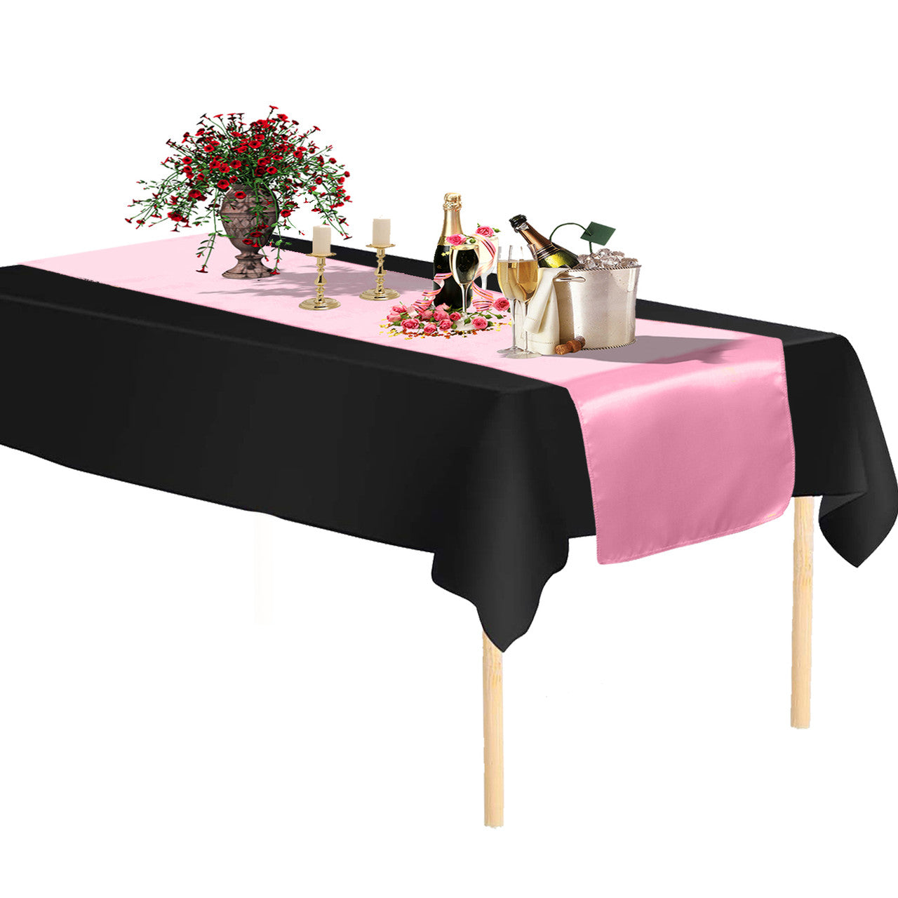 Plastic Table Cloth And Baby Pink Runner Set - 2Pcs