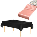 Plastic Table Cloth And Coral Satin Runner Set -  2Pcs
