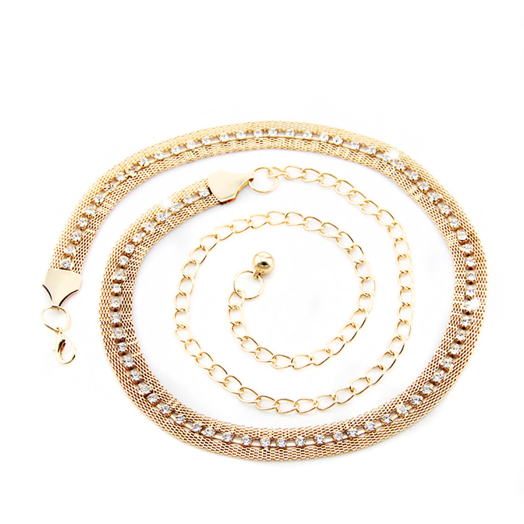 Mesh Belt with Diamante Row - Gold