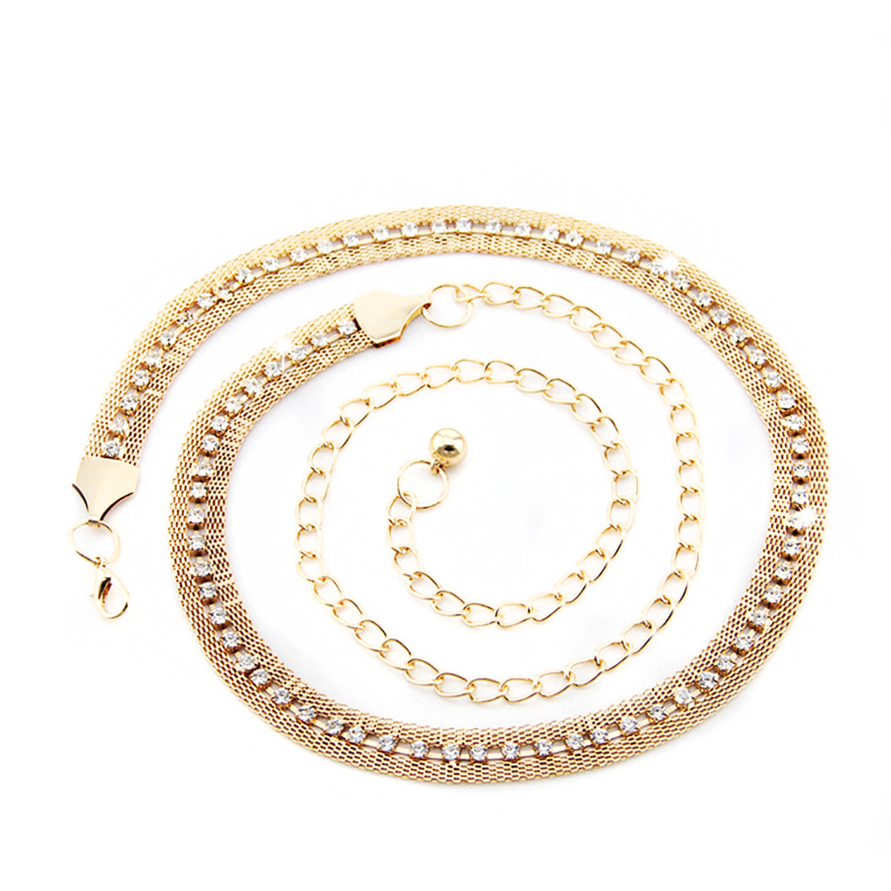 Mesh Belt with Diamante Row - Gold