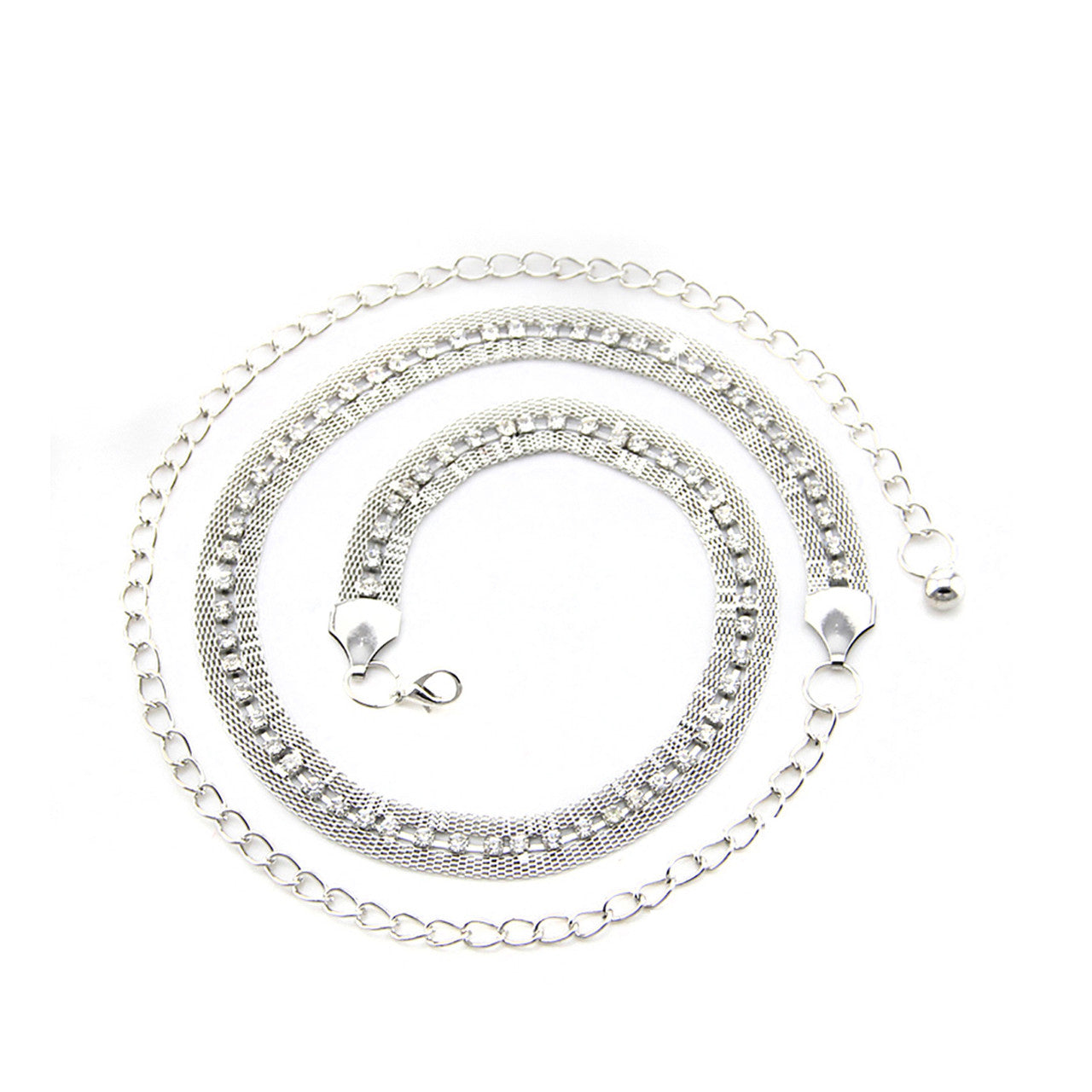 Mesh Belt with Diamante Row - Silver