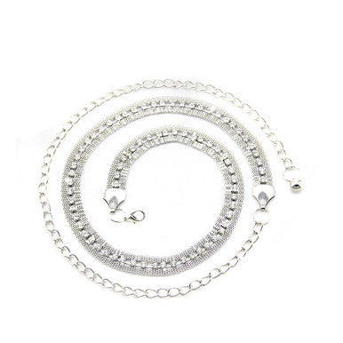 Mesh Belt with Diamante Row - Silver
