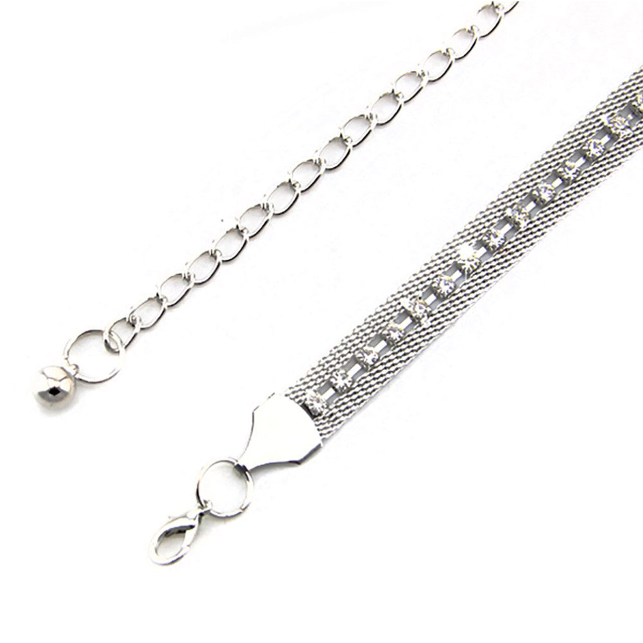 Mesh Belt with Diamante Row - Silver