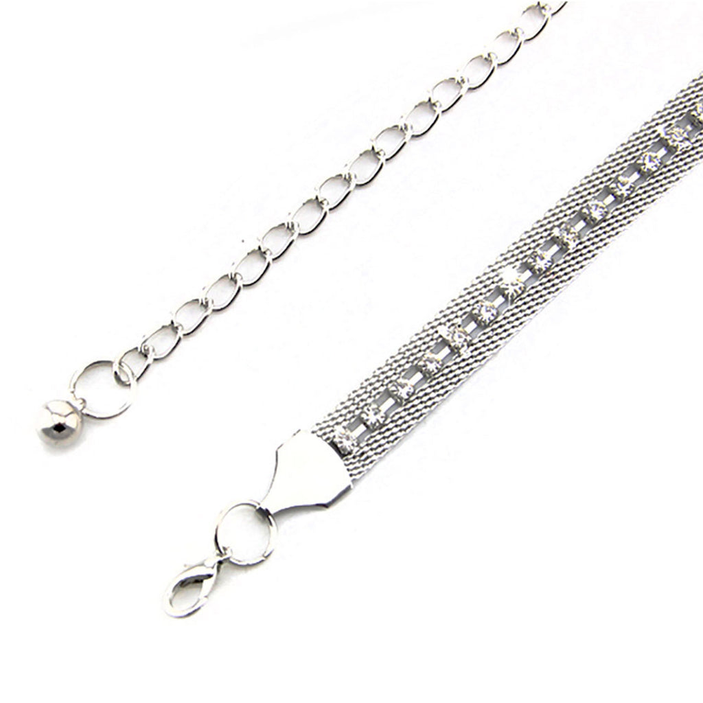 Mesh Belt with Diamante Row - Silver