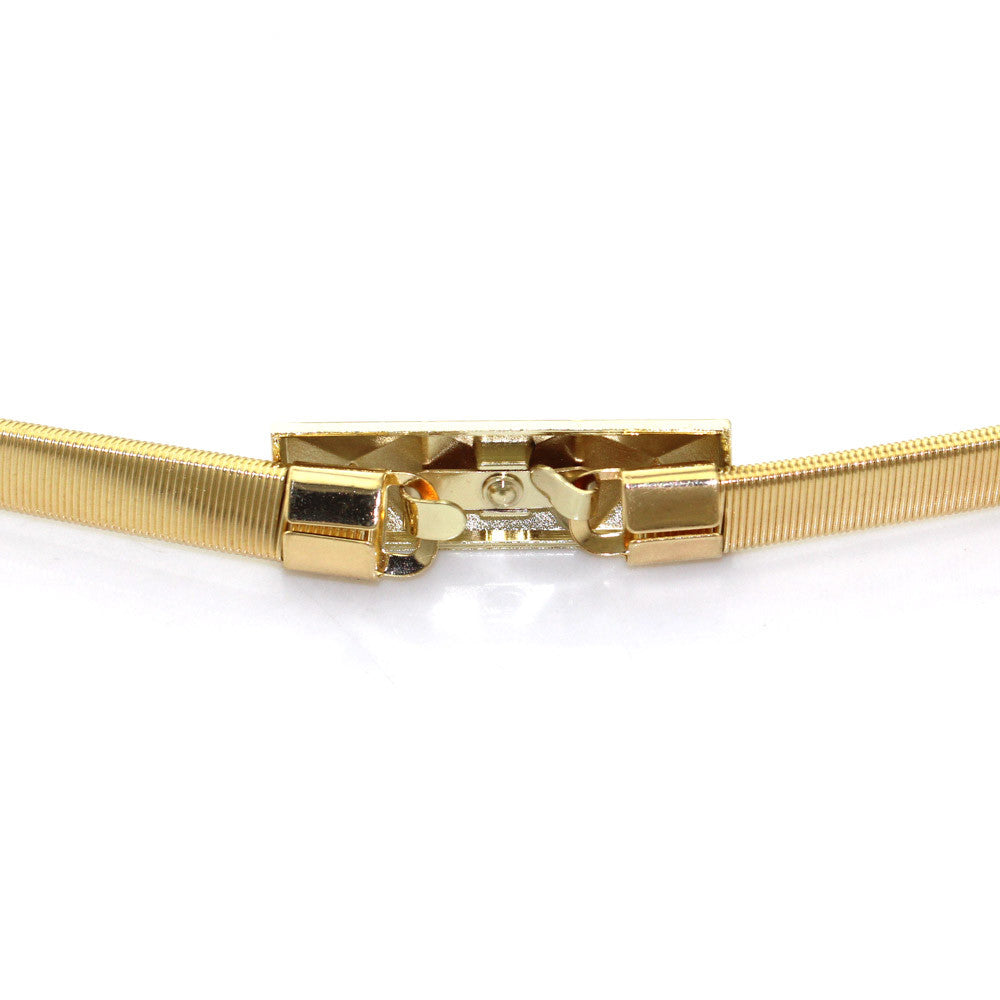 Stretch Belt with Three Pyramid Buckle - Gold