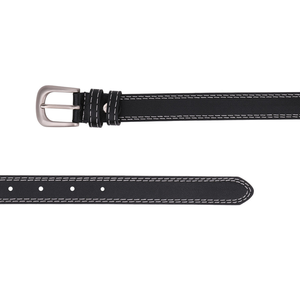 Slim Black Belt with Stitching