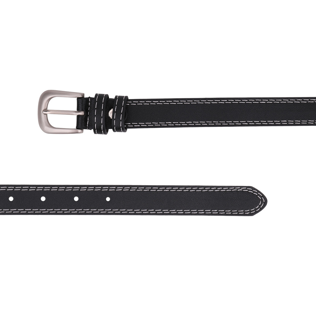 Slim Black Belt with Stitching