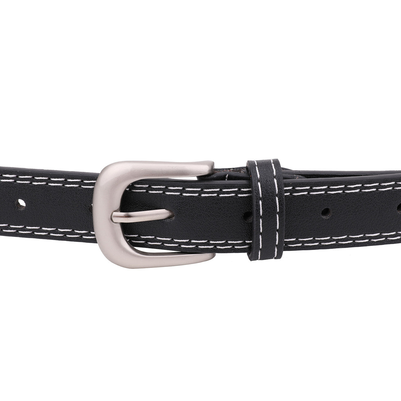 Slim Black Belt with Stitching