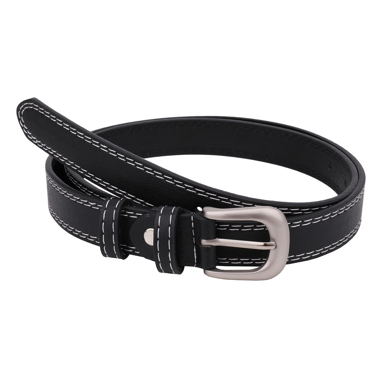 Slim Black Belt with Stitching