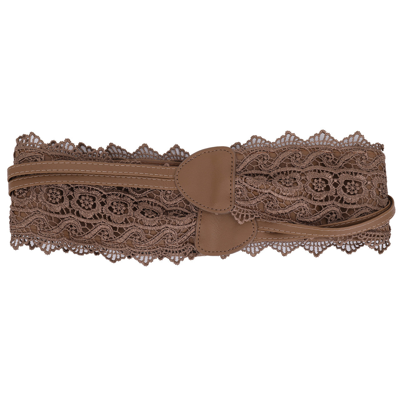 4"/10cm x 250cm Wide Waist Crochet Floral Lace Belt - Brown
