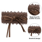 4"/10cm x 250cm Wide Waist Crochet Floral Lace Belt - Brown