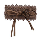 4"/10cm x 250cm Wide Waist Crochet Floral Lace Belt - Brown