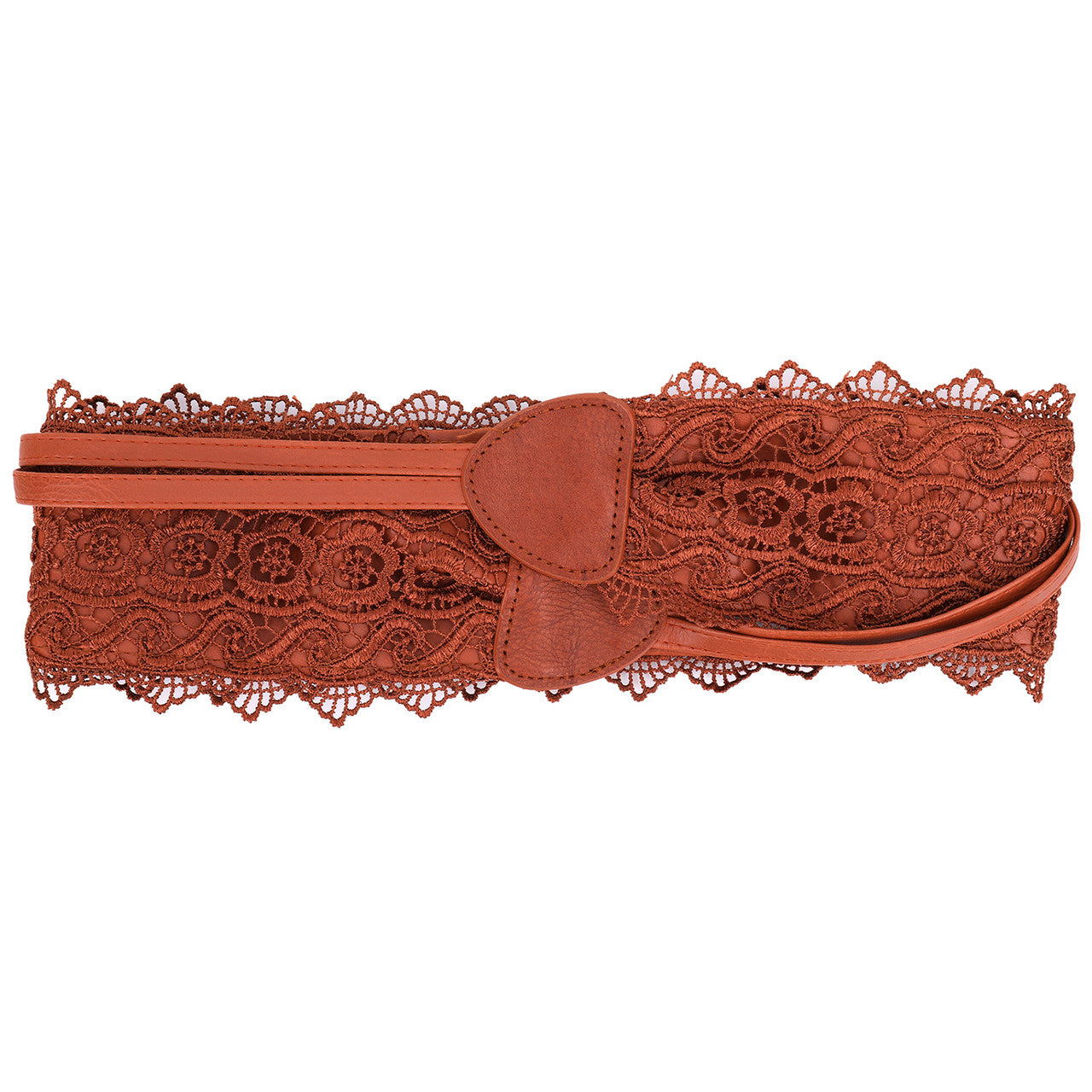 4"/10cm x 250cm Wide Waist Crochet Floral Lace Belt - Tan