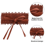 4"/10cm x 250cm Wide Waist Crochet Floral Lace Belt - Tan