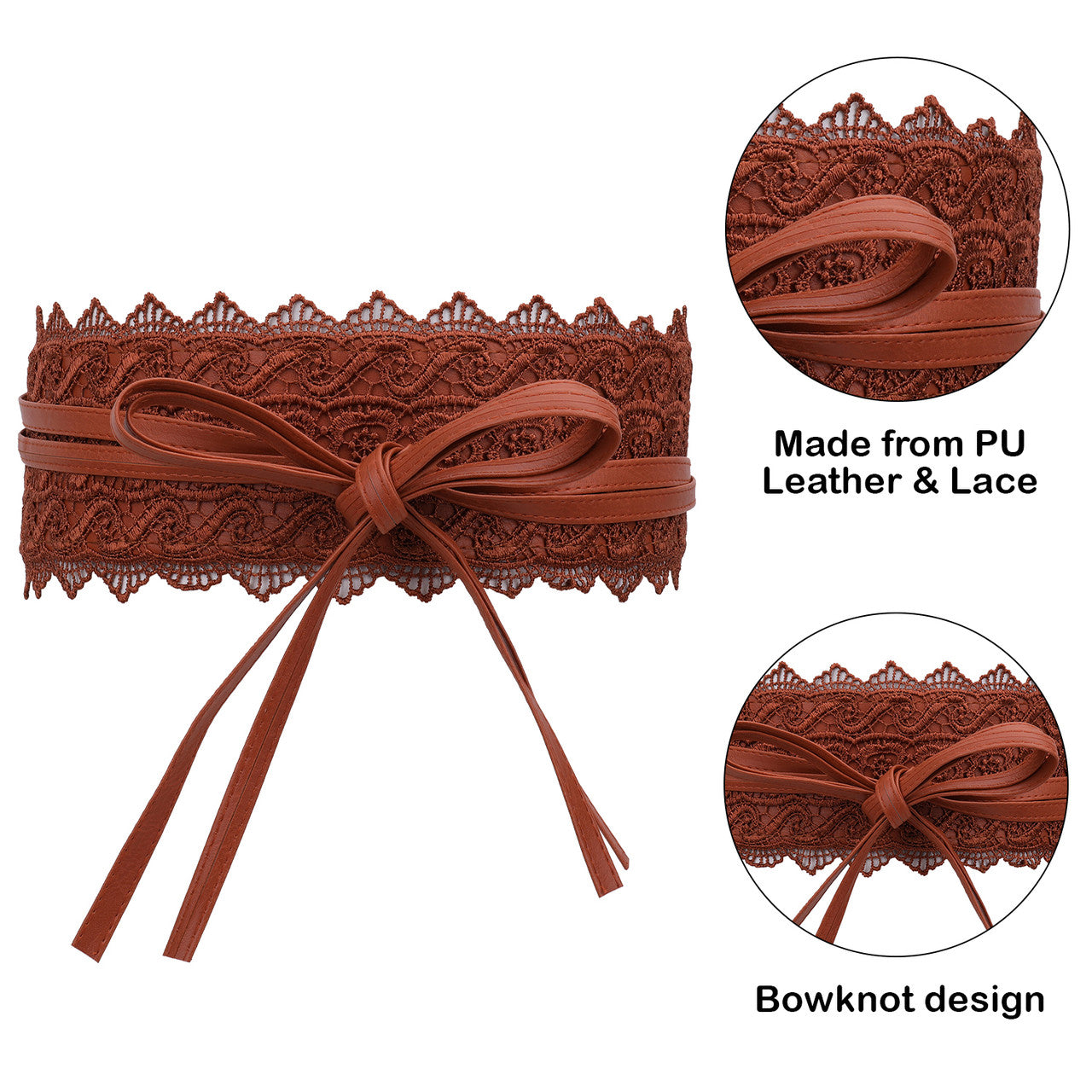 4"/10cm x 250cm Wide Waist Crochet Floral Lace Belt - Tan