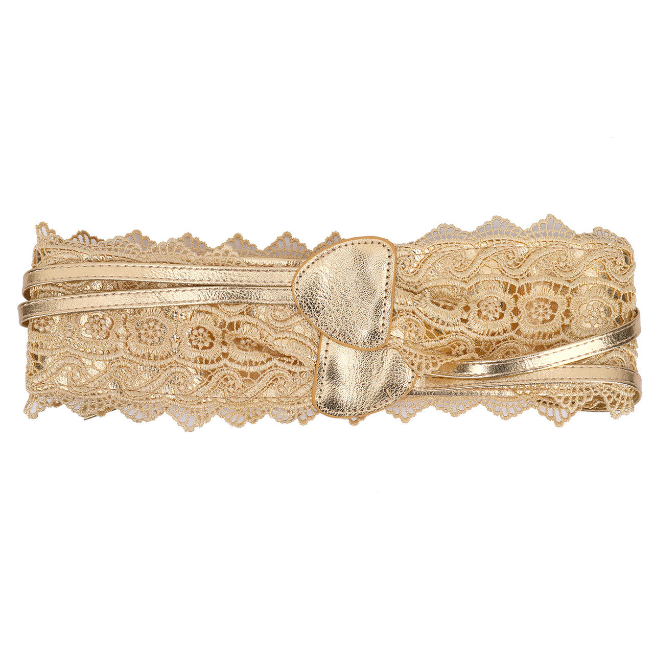 4"/10cm x 250cm Wide Waist Crochet Floral Lace Belt - Gold