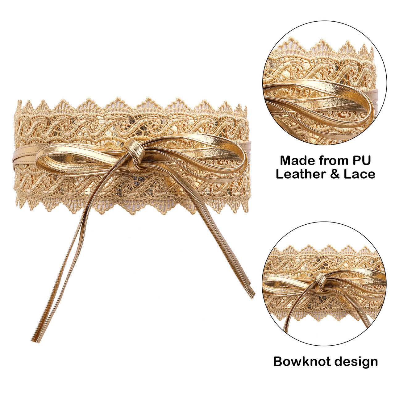 4"/10cm x 250cm Wide Waist Crochet Floral Lace Belt - Gold