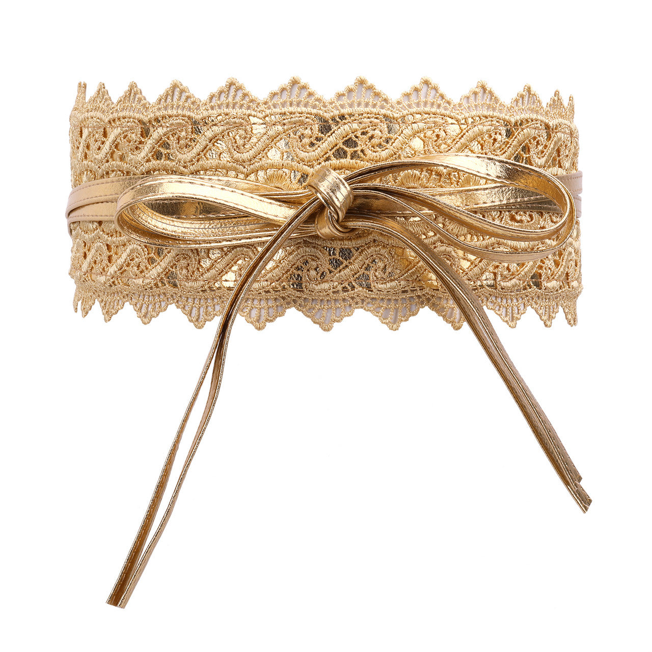 4"/10cm x 250cm Wide Waist Crochet Floral Lace Belt - Gold