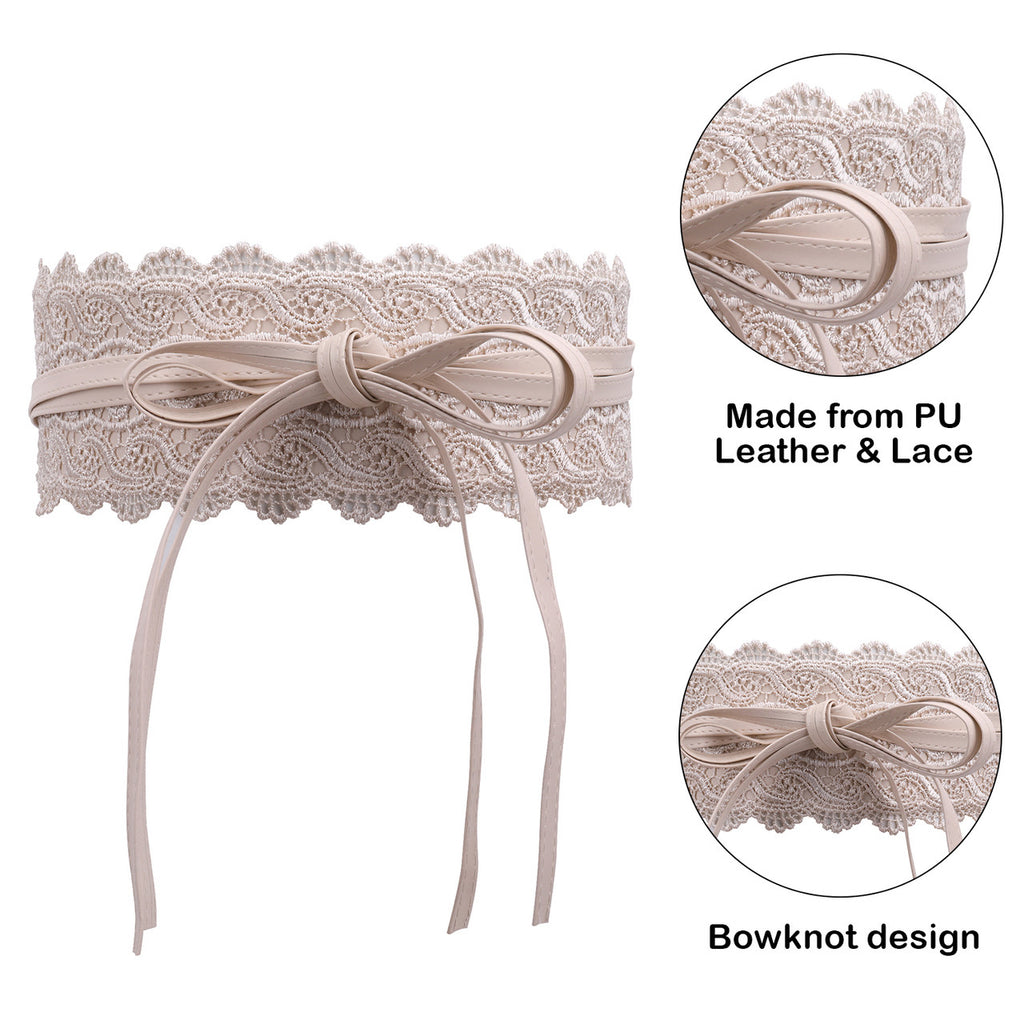 4"/10cm x 250cm Wide Waist Crochet Floral Lace Belt - Ivory