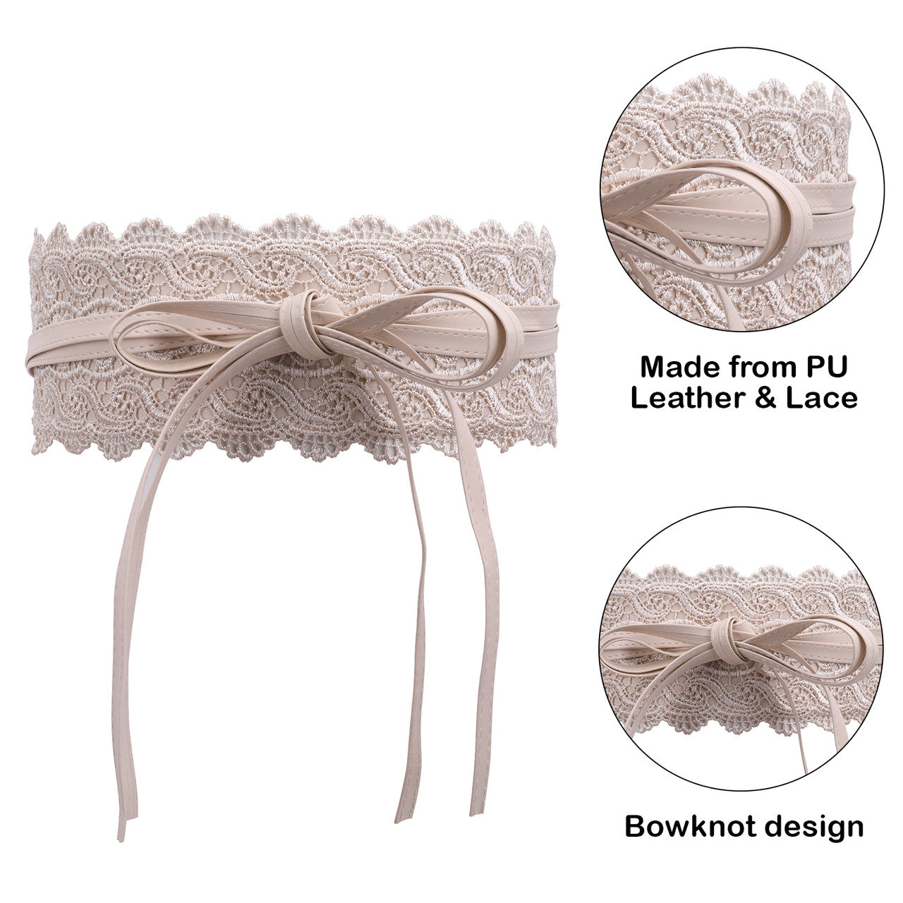 4"/10cm x 250cm Wide Waist Crochet Floral Lace Belt - Ivory