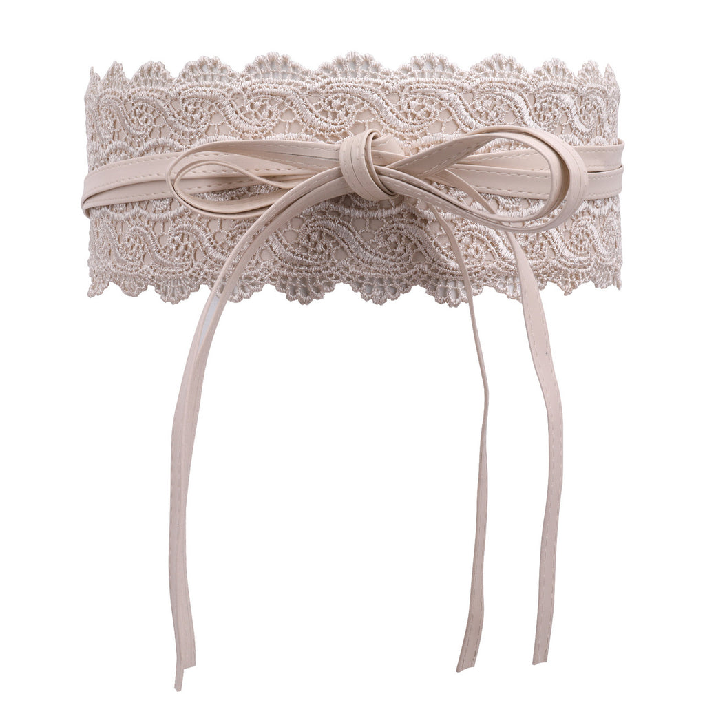 4"/10cm x 250cm Wide Waist Crochet Floral Lace Belt - Ivory