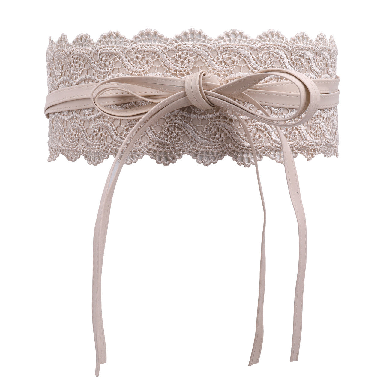 4"/10cm x 250cm Wide Waist Crochet Floral Lace Belt - Ivory