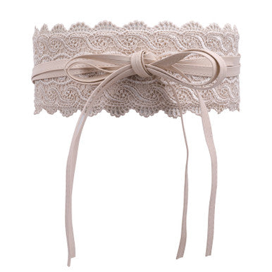 4"/10cm x 250cm Wide Waist Crochet Floral Lace Belt - Ivory